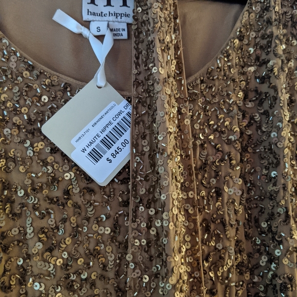 Haute Hippie Cowl Dress in Gold sequence NEW - Picture 3 of 3